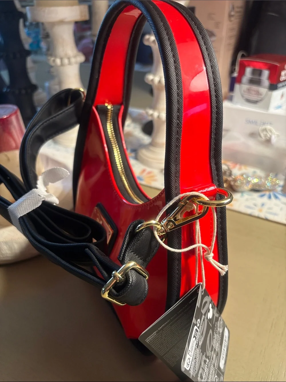 Loungefly Red Patent Disney Logo Crossbody